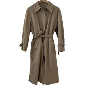 Vintage London Fog Khaki trench coat Zip In faux fur lining 14 Reg Classic Style